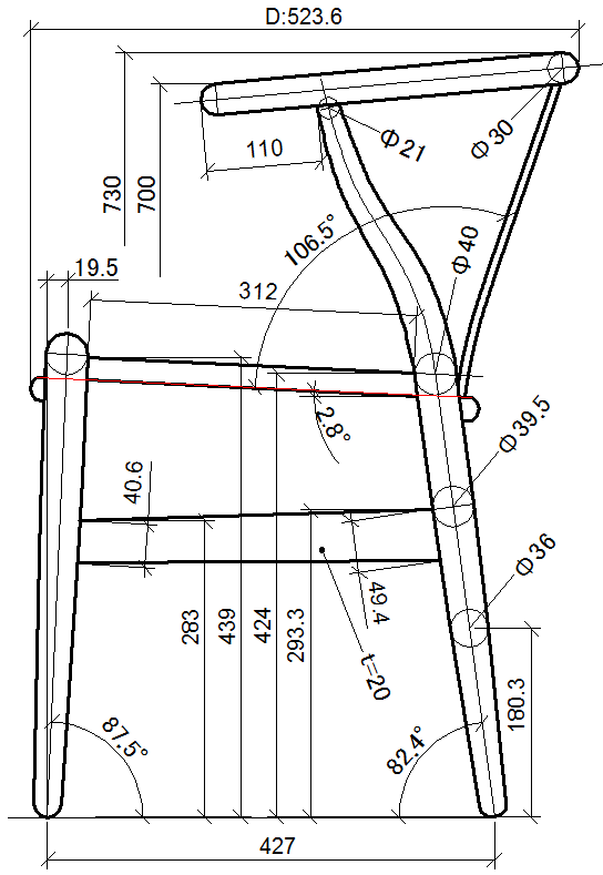 椅子工房｜Yチェア 寸法｜家具制作鯛工房