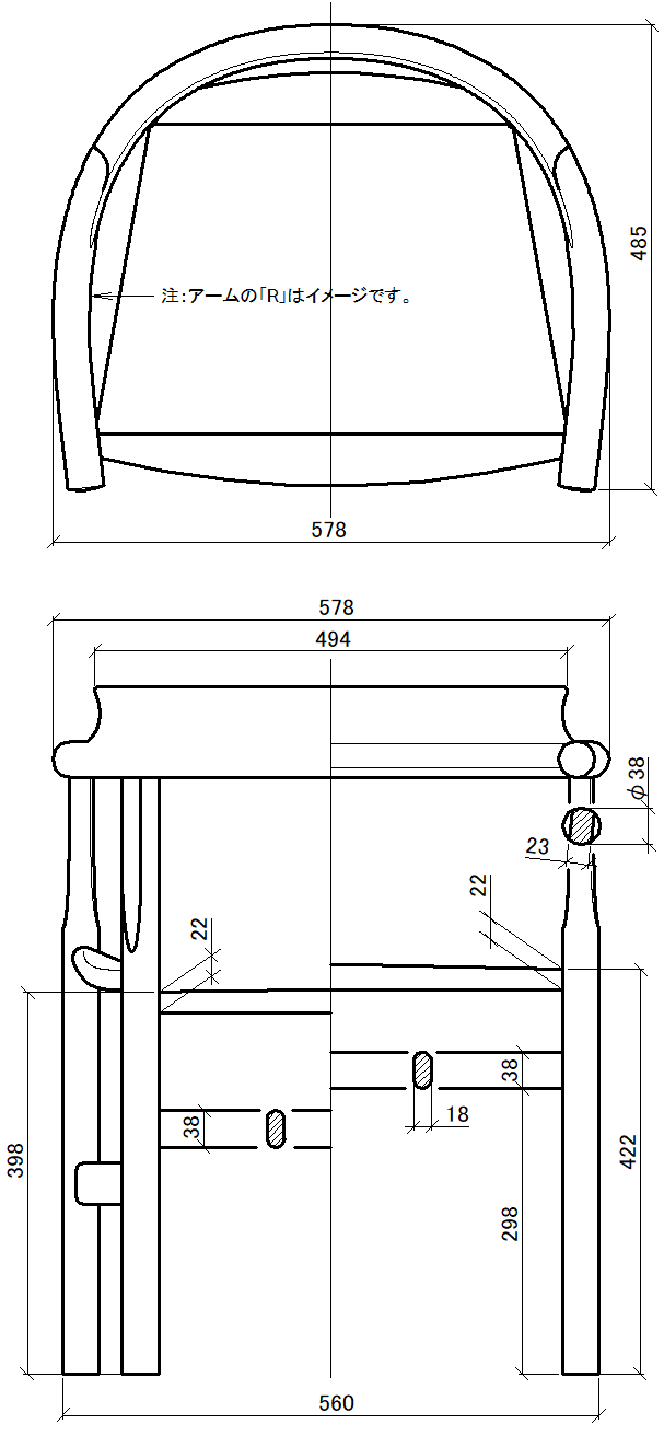 チャーチチェア 寸法図