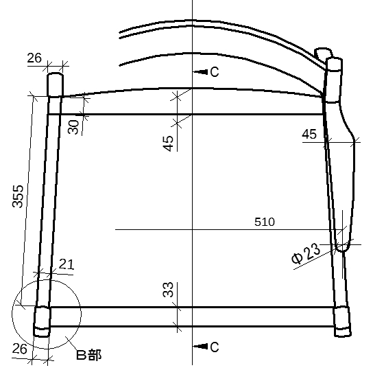 上面図：各部の寸法